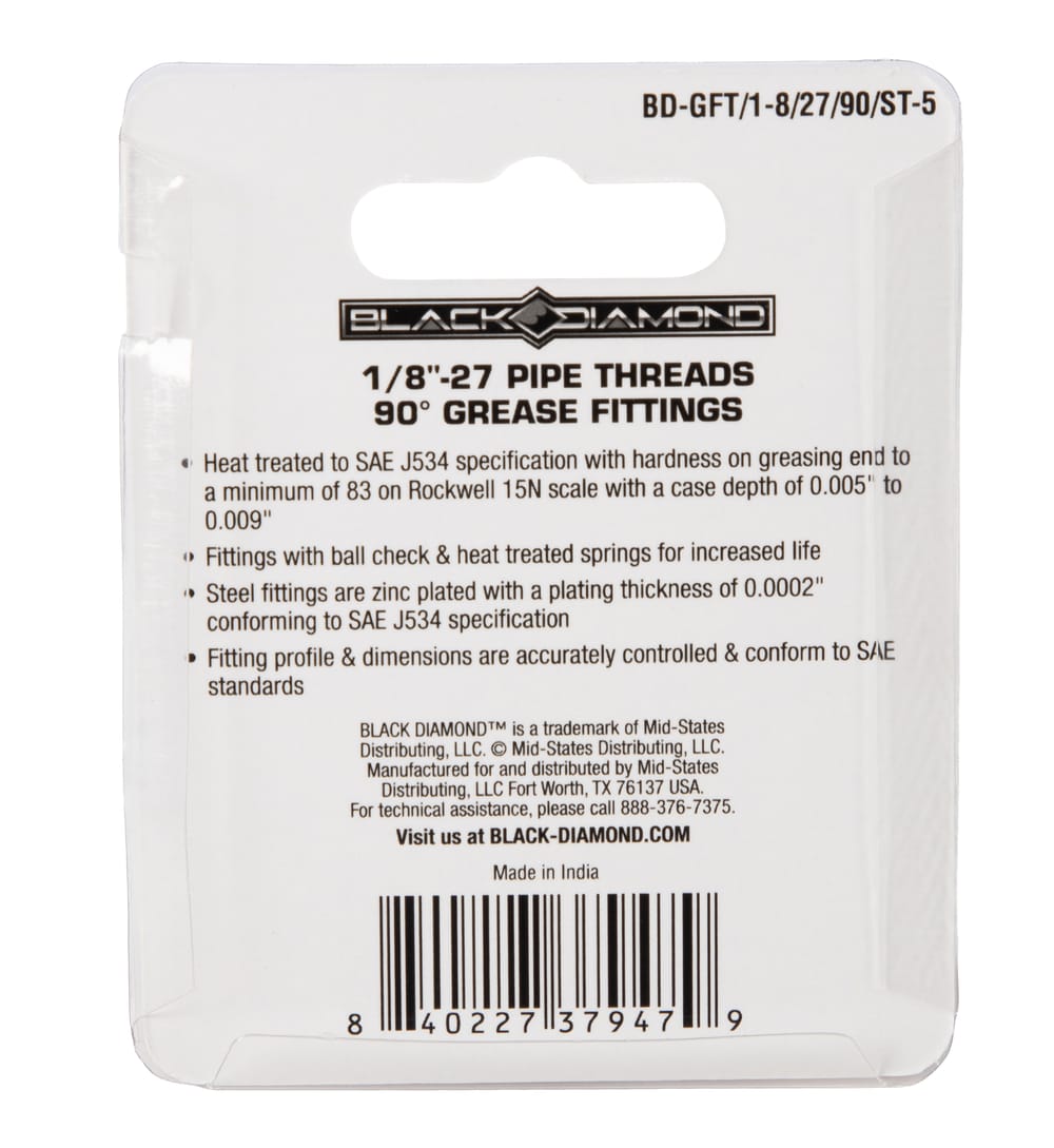 1/8″-27 Pipe Threads 90° Grease Fittings