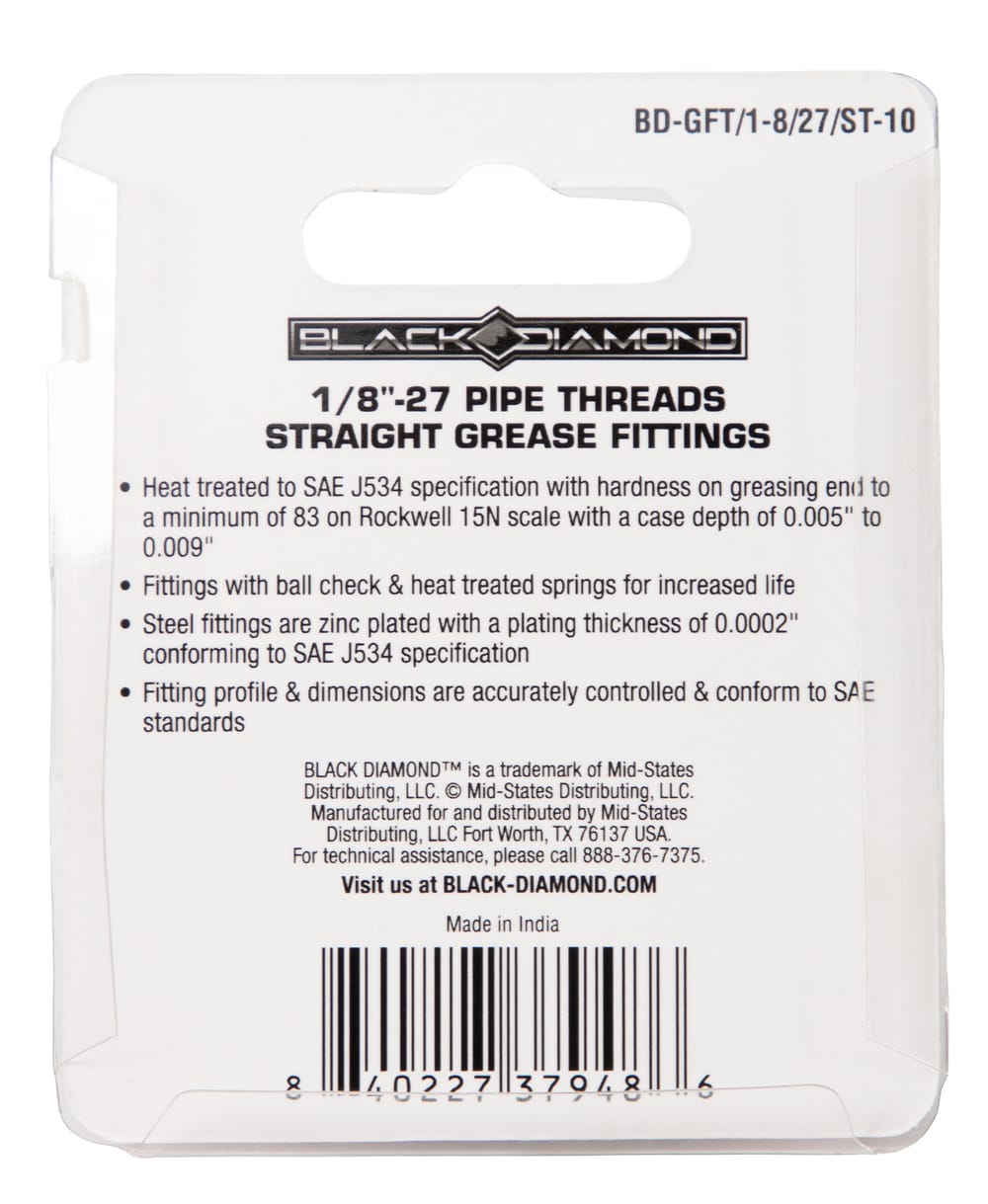 1/8″-27 Pipe Threads Straight Grease Fittings