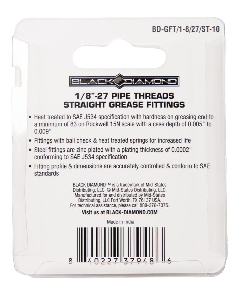 1/8″-27 Pipe Threads Straight Grease Fittings