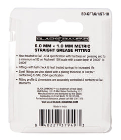 6.0 mm x 1.0 mm Metric Straight Grease Fittings