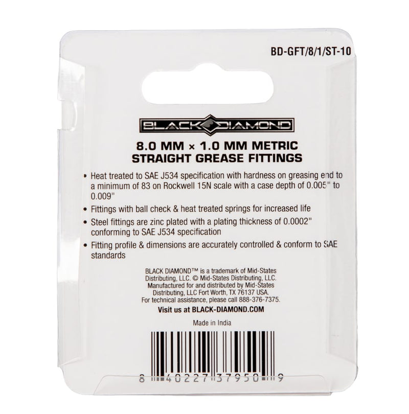 8.0 mm x 1.0 mm Metric Straight Grease Fittings