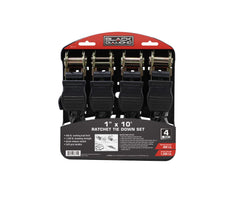 1″ x 10′ Ratchet Tie Down Set - 400 lb. Working Load Limit (4 Pack)