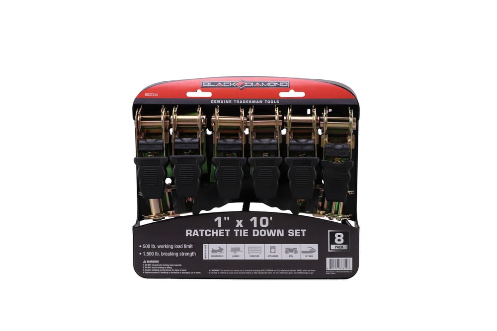 1″ x 10′ Ratchet Tie Down Set (8 Pack)