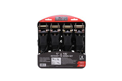 1″ x 15′ Ratchet Tie Down Set - 433 lb. Working Load Limit (4 Pack)
