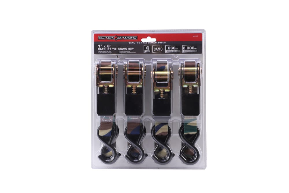 1″ x 6′ Ratchet Tie Down Set (4 Pack)