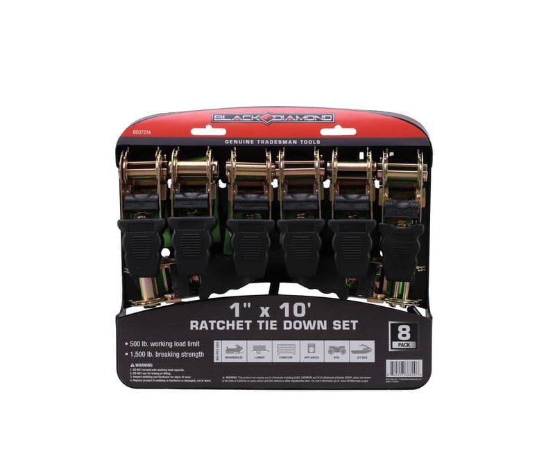 1″ x 10′ Ratchet Tie Down Set (8 Pack)
